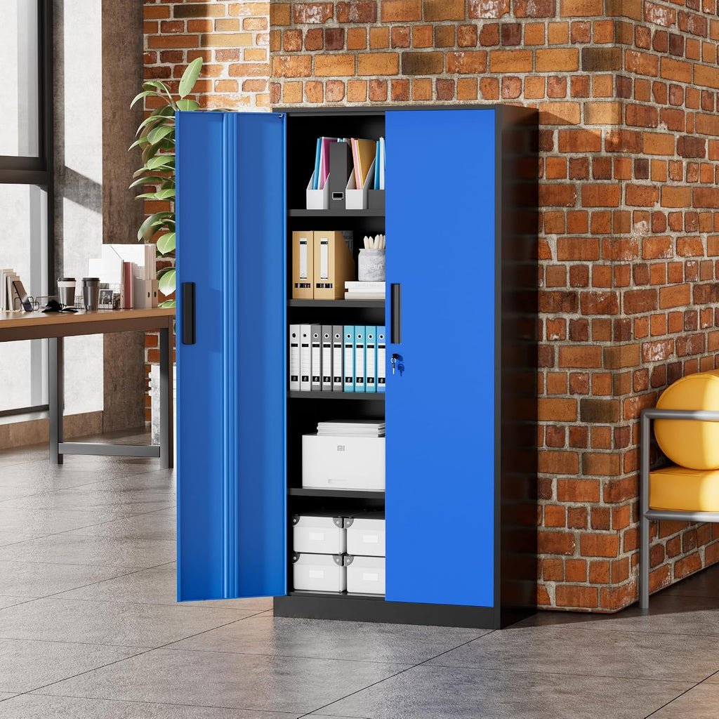 Greenvelly Metal Garage Storage Cabinet with 2 Doors and 4 Adjustable Shelves, 72' H Lockable Storage Cabinet,Tall Metal Cabinet Locking File Cabinet for Office,Home, Garage, Gym, School