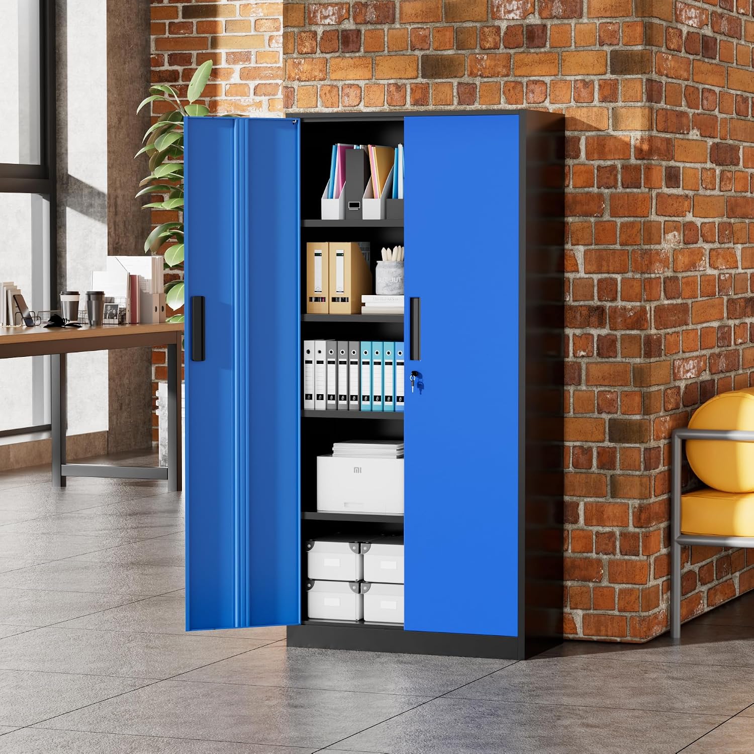 Greenvelly Metal Garage Storage Cabinet with 2 Doors and 4 Adjustable Shelves, 72' H Lockable Storage Cabinet,Tall Metal Cabinet Locking File Cabinet for Office,Home, Garage, Gym, School
