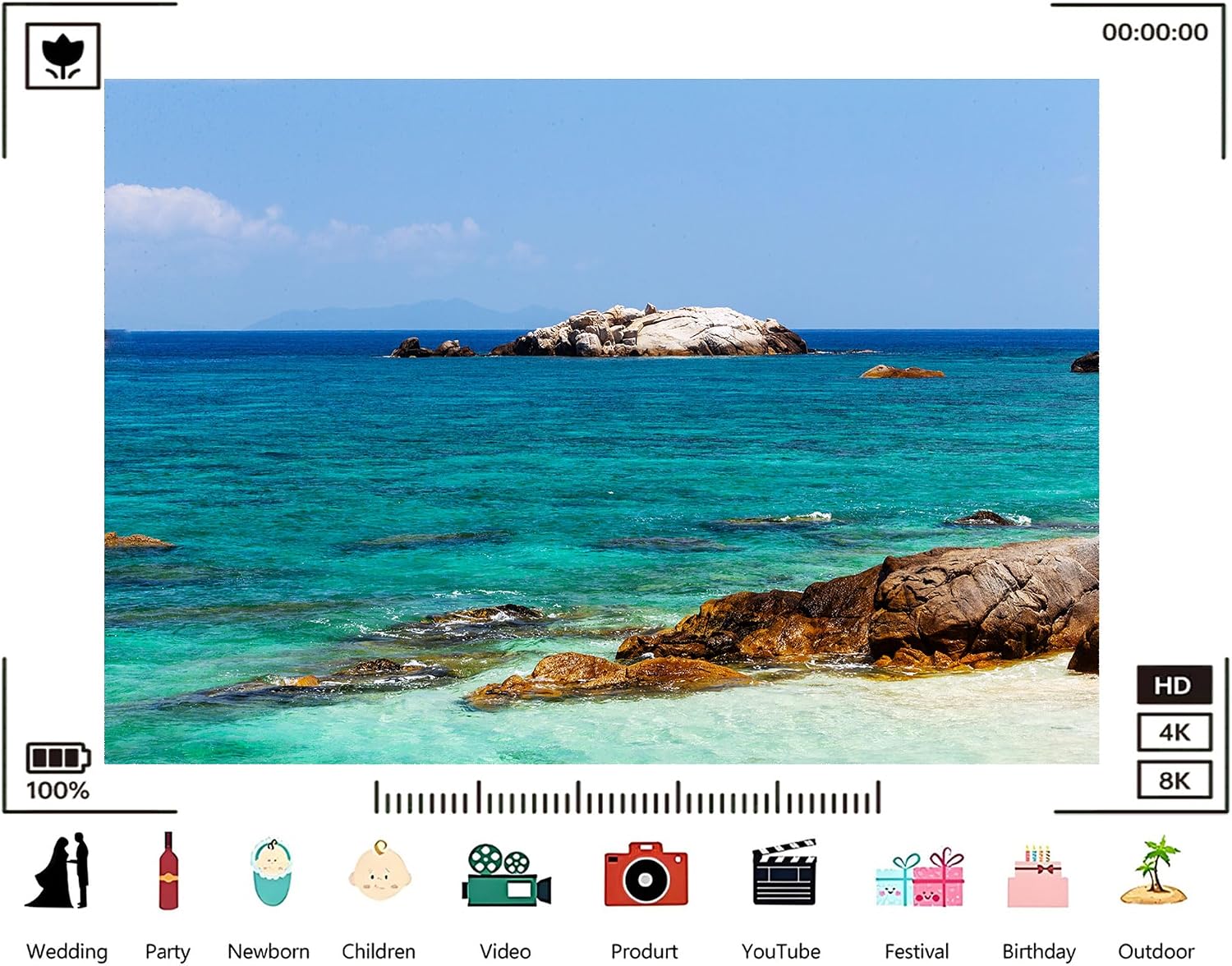 Trykid 20x10ft Turquoise Coastal Rocks Backdrop White Islet Clear Water Distant Peaks Photography Background Tropical Island Adventure Tapestry Party Decoration Photo Studio Prop Fabric