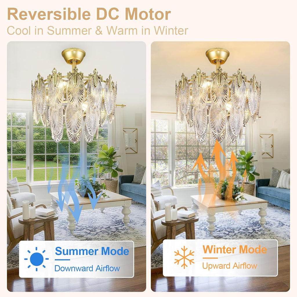 Depuley Bedroom Ceiling Fan with Lights: 20' Gold Chandelier Small Fan with Remote Control - Modern Crystal Fandelier for Girl's Bedroom Living Room Nursery (E26 Bulbs Not Included)