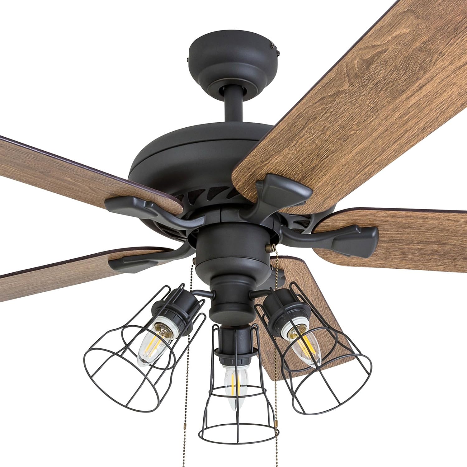 Prominence Home Lincoln Woods 52 Inch Ceiling Fan with LED Light, Pull Chain & Remote, 5 Blades with Reversible Motor and Tri-Mount Options, Bronze