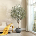 LOMANTO Olive Trees Artificial Indoor, 7Ft Artificial Olive Plants, Tall Faux Olive Tree, Fake Topiary Silk Tree in Pot with Olive Branch & Fruit, Home Office Modern Decor Gift for Housewarming 1Pack