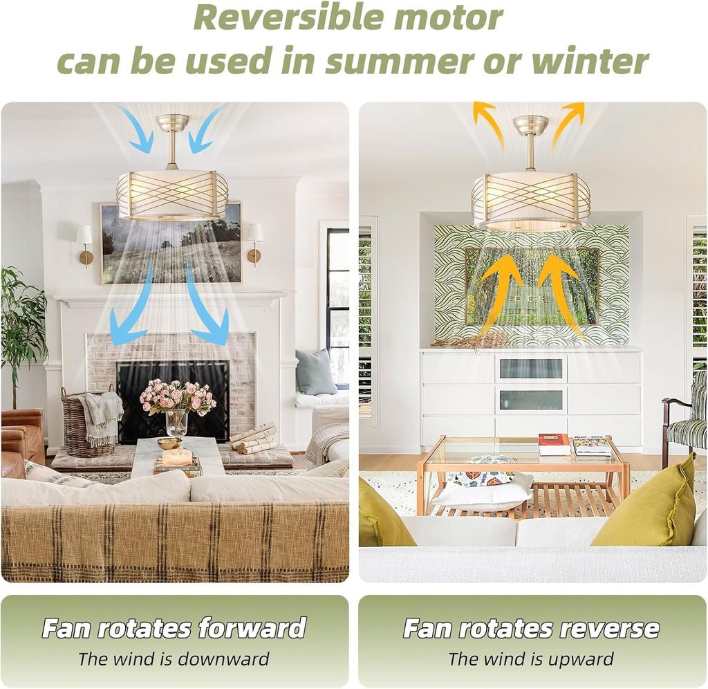 20' Fandelier Ceiling Fans with Lights, Gold Caged Boho Ceiling Fan with Light Remote Control, Mid-Century Modern with 6 Speeds for Bedroom, Nursery, Living Room
