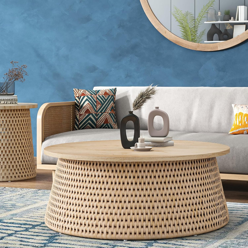 New Pacific Direct Kamari Rattan Coffee Table w/Wood Top