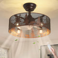 Rustic Farmhouse Ceiling Fan with Light and Remote, Brushed Bronze Round Vintage Industrial Metal Fandelier, Bear and Deer Design Rustic Ceiling Fan for Living Room, Bedroom, Cabin