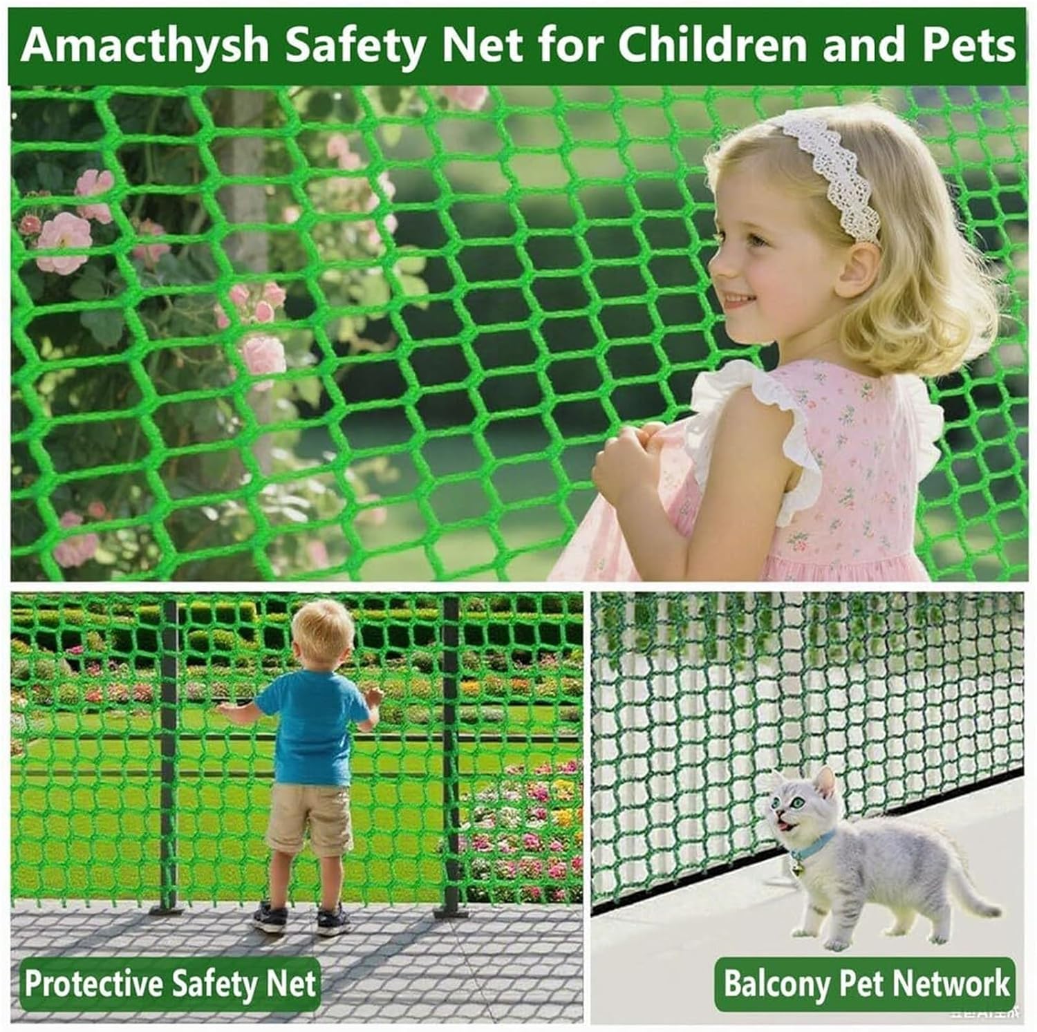 Safety Rope Net for Kids Balcony Netting for Pets Stair Railings Protection Nets Playground Sports Nets Green Climbing Safety net(2 * 7m)