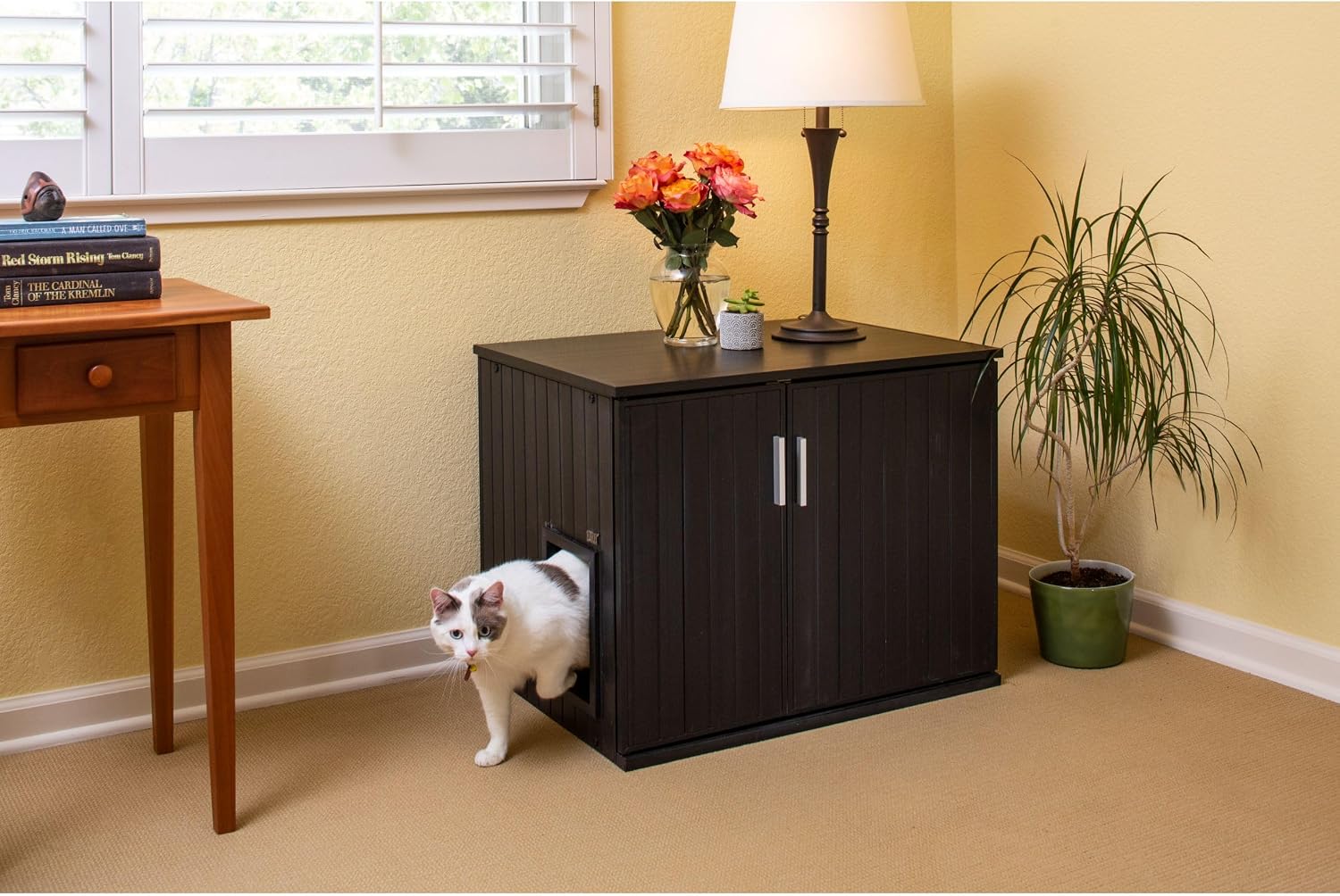 New Age Pet ECOFLEX Promax Litter Loo Litter Box Enclosure Table, Espresso Black - Durable Wood Plastic Composite Cat Litter Box with No-Track Litter Mat, 10 Year Warranty