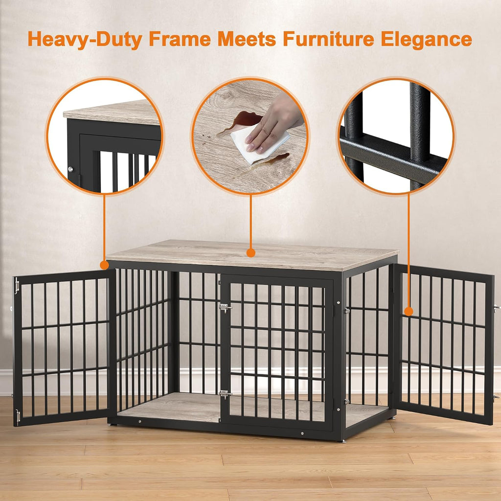 rehomerance 48 Inch Heavy Duty Dog Crate Furniture for Large and Medium Dogs, Decorative Pet House End Table, Wooden Cage Kennel Furniture Indoor, Grey