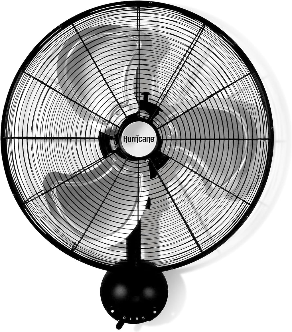 Hurricane Pro High Velocity Oscillating Metal Wall Mount Fan w/ 3 Speeds, Black, 20' - Corded Electric Air Cooling Unit w/ Powerful 4500 CFM Airflow for Home, Garage, Gym, Workshop & Greenhouse