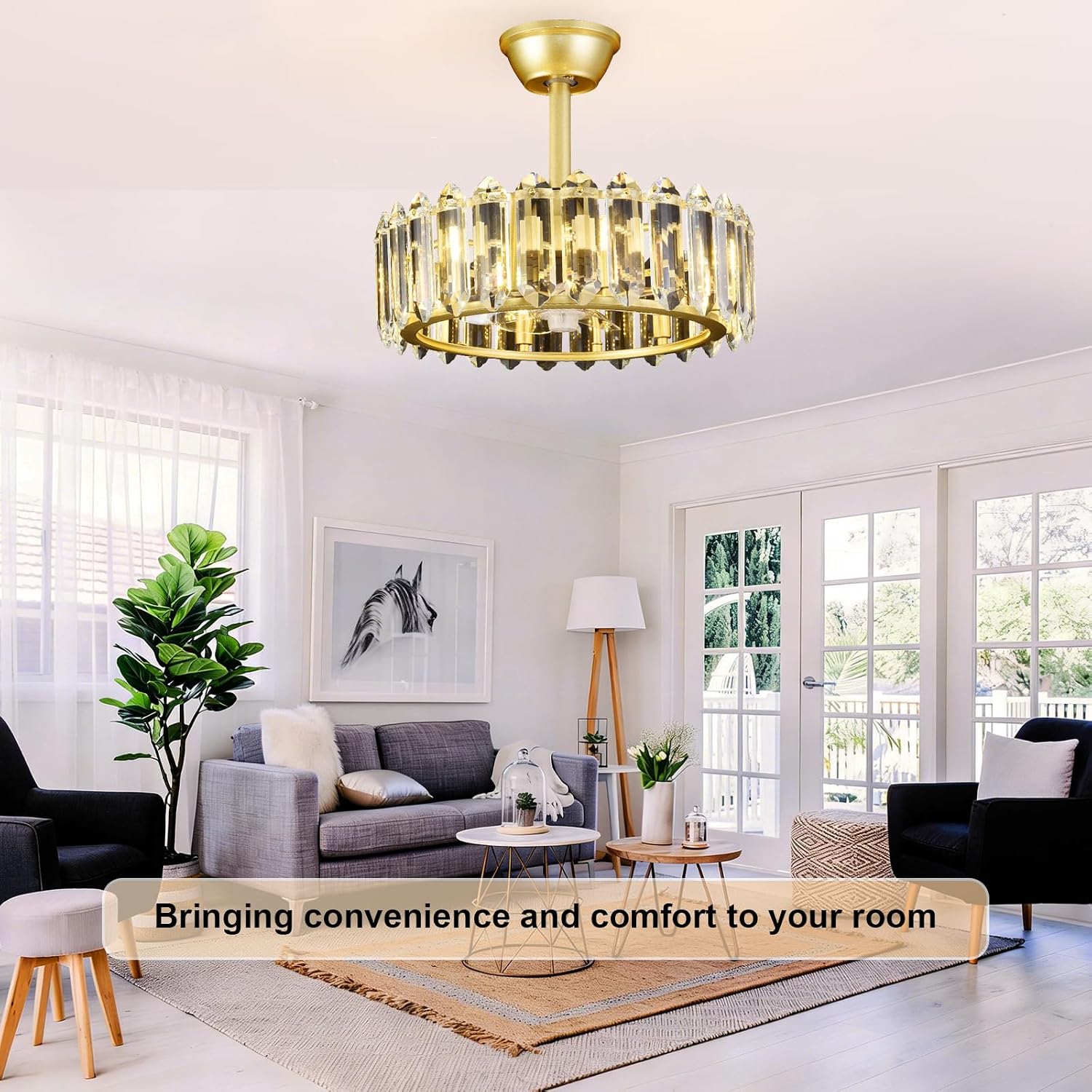 Depuley Bedroom Ceiling Fan with Lights: 18' Gold Chandelier Small Fan with Remote Control - Modern Crystal Fandelier for Girl's Bedroom Living Room Nursery (G9 Bulbs Not Included)