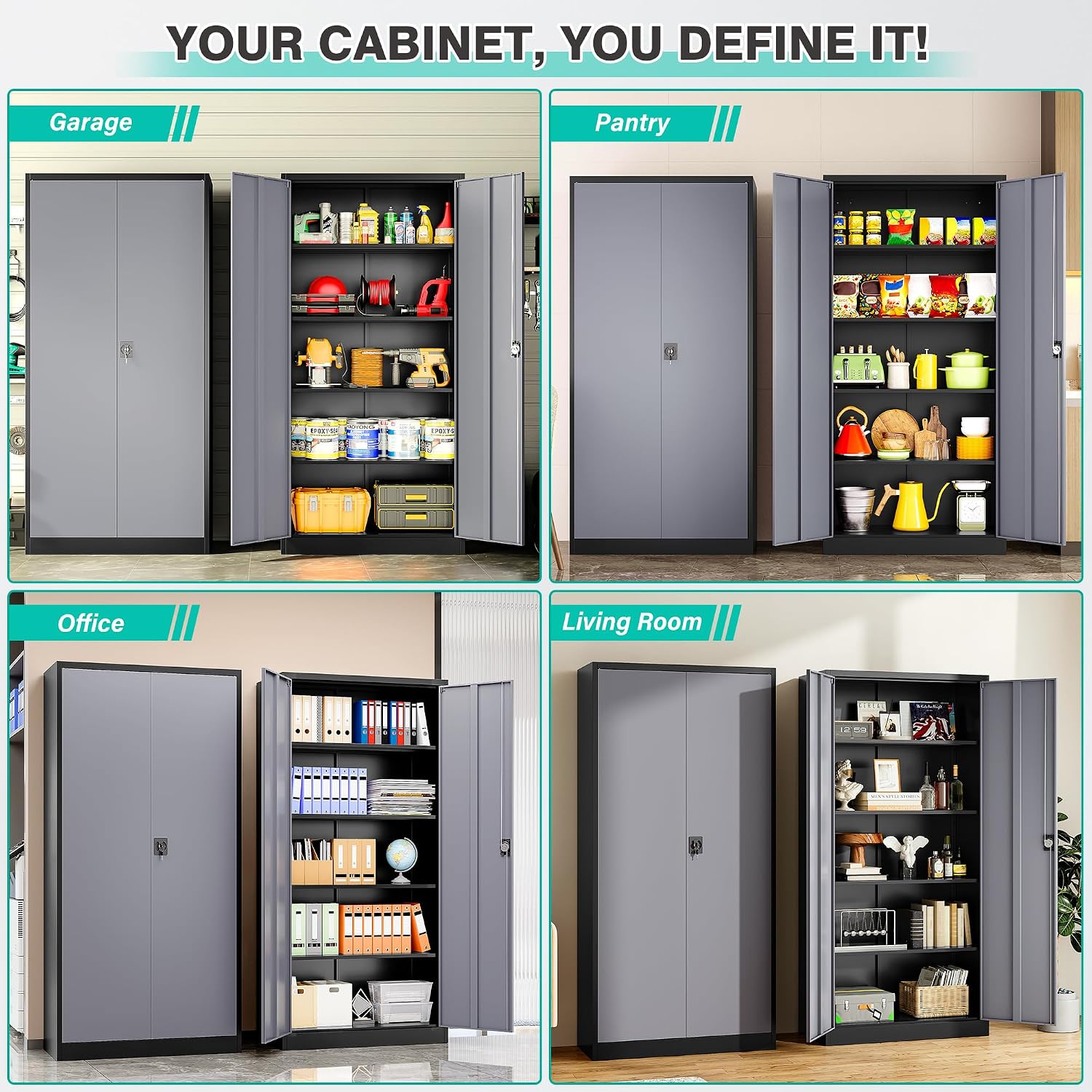 SISESOL Wide & Deep Metal Storage Cabinet with Lock & Adjustable Shelves,72' Gray Garage Storage Cabinet with Locking Doors,Locking Metal Cabinets for Home,Office,Shop,Garage 72x36x18