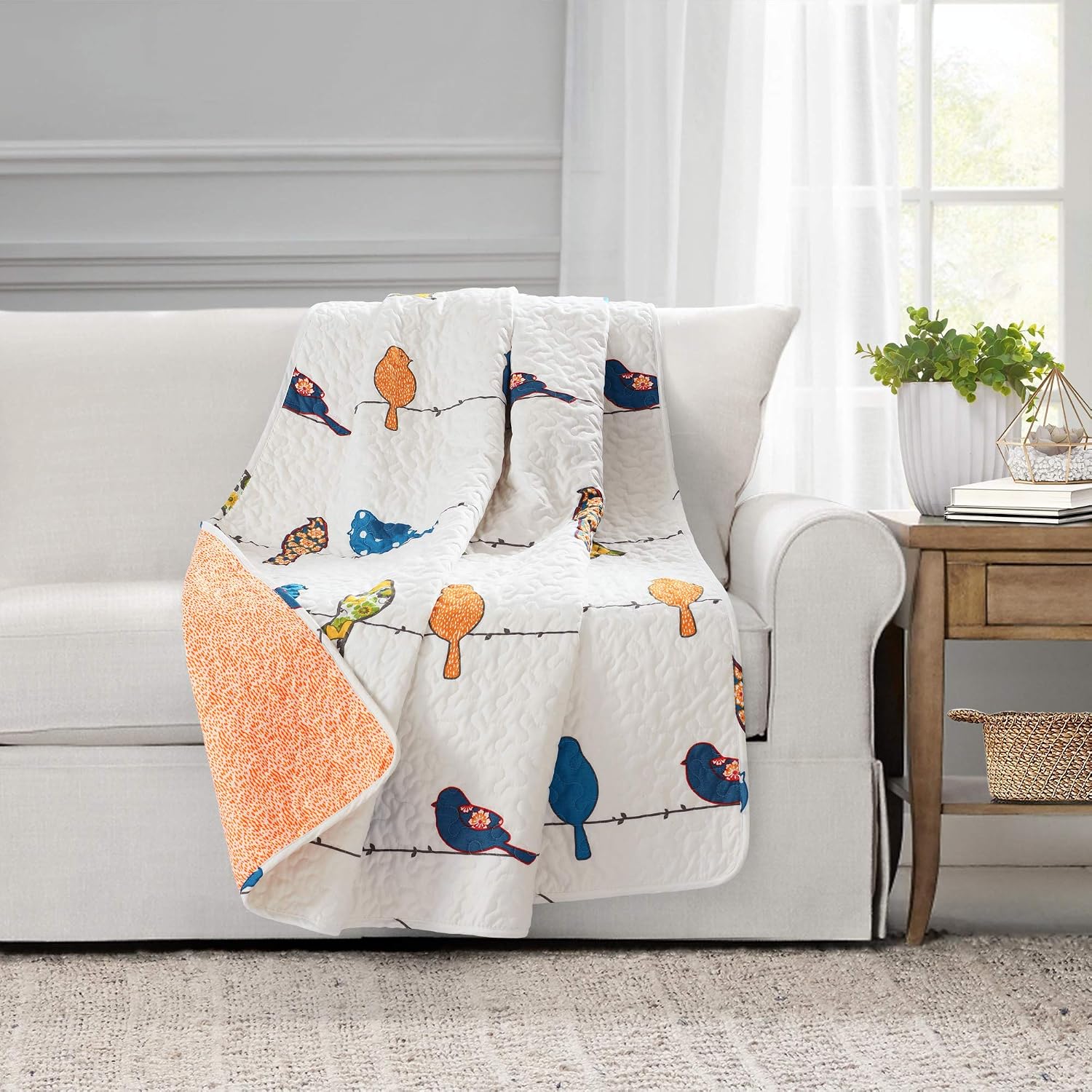 Lush Decor Rowley Birds Reversible Throw Blanket, 50' W x 60' L, Multi - Throw Blankets for Bed - Couch Blanket - Farmhouse_Throw_Blanket for Couch (Pack of 8)