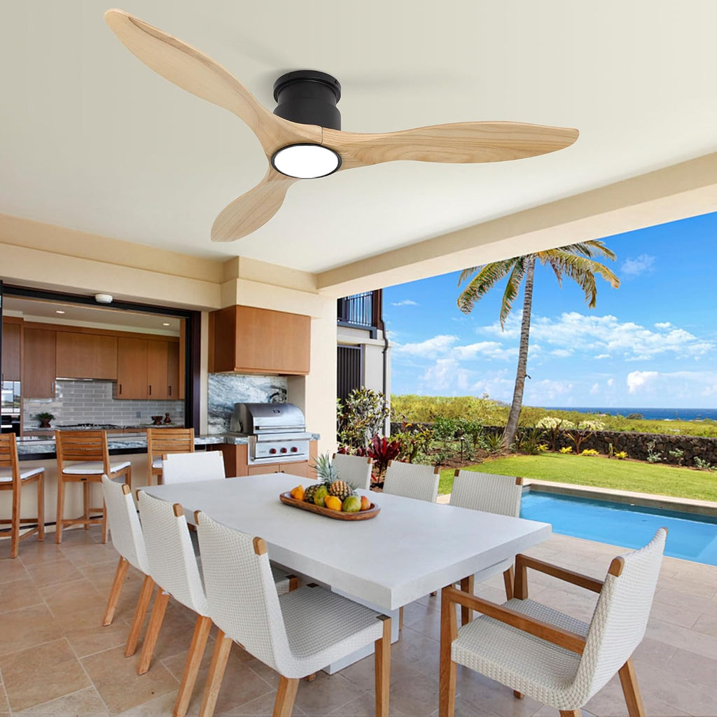 Ceiling Fans with Lights Remote 52inch Solid Amber Color Wood Fan Timing 6 Speeds Silent Reversible DC Motor 3CCT LED Light with Memory Lighting Function Indoor Outdoor Fan Farmhouse Bedroom