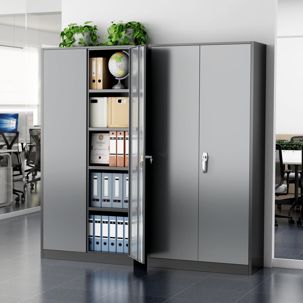 Greenvelly Metal Storage Cabinet with Doors and Shelves, 72' Inch Locking Metal Cabinet,Garage Storage Cabinet for Garage Office School Warehouse (Black Gray)