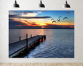 Trykid 20x10ft Sunset Wooden Pier Backdrop Lake Seagull Flying Photography Background Serene Coastal Landscape Party Decoration Tapestry Photo Booth Prop Fabric