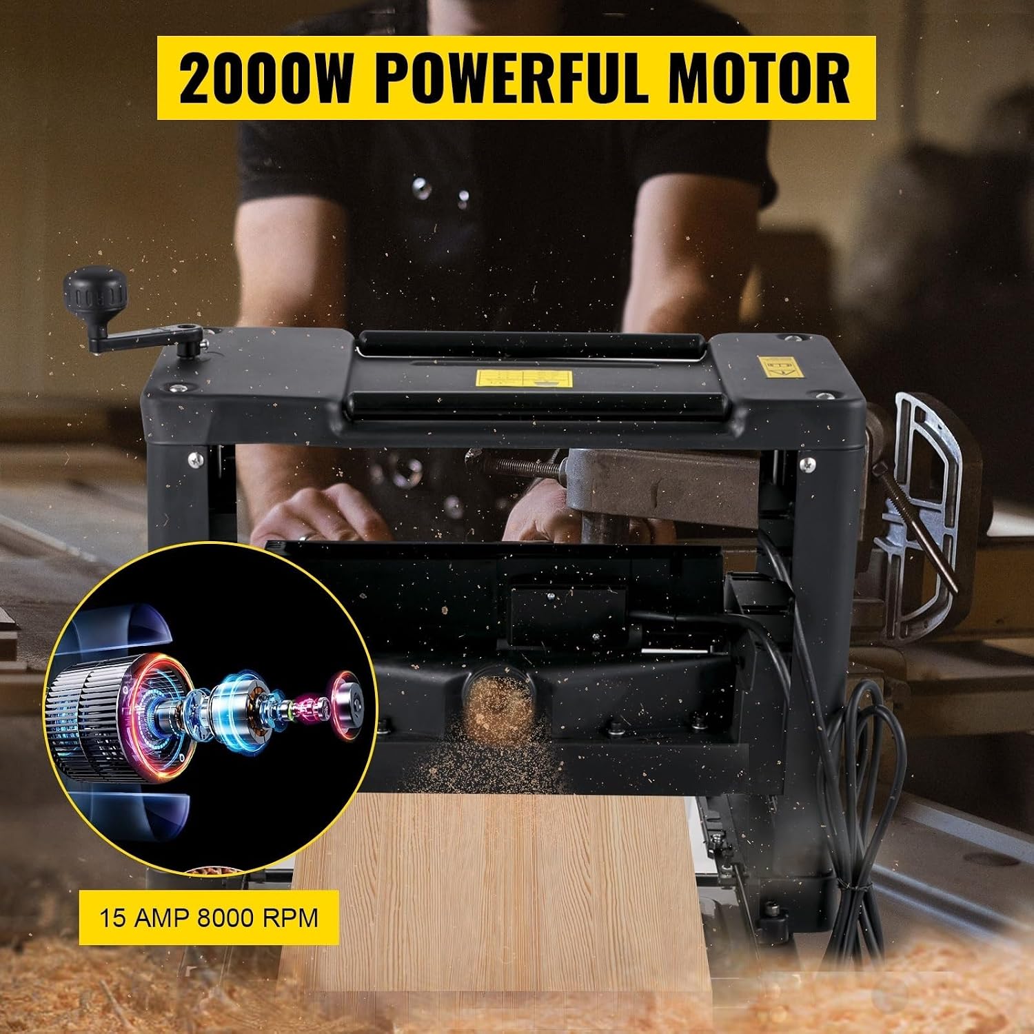 12 Inch Wood Planer 2000W Benchtop Thickness Portable Waterproof Dustproof Heavy Duty Woodworking with Stand HSS Blades, DIY Tools