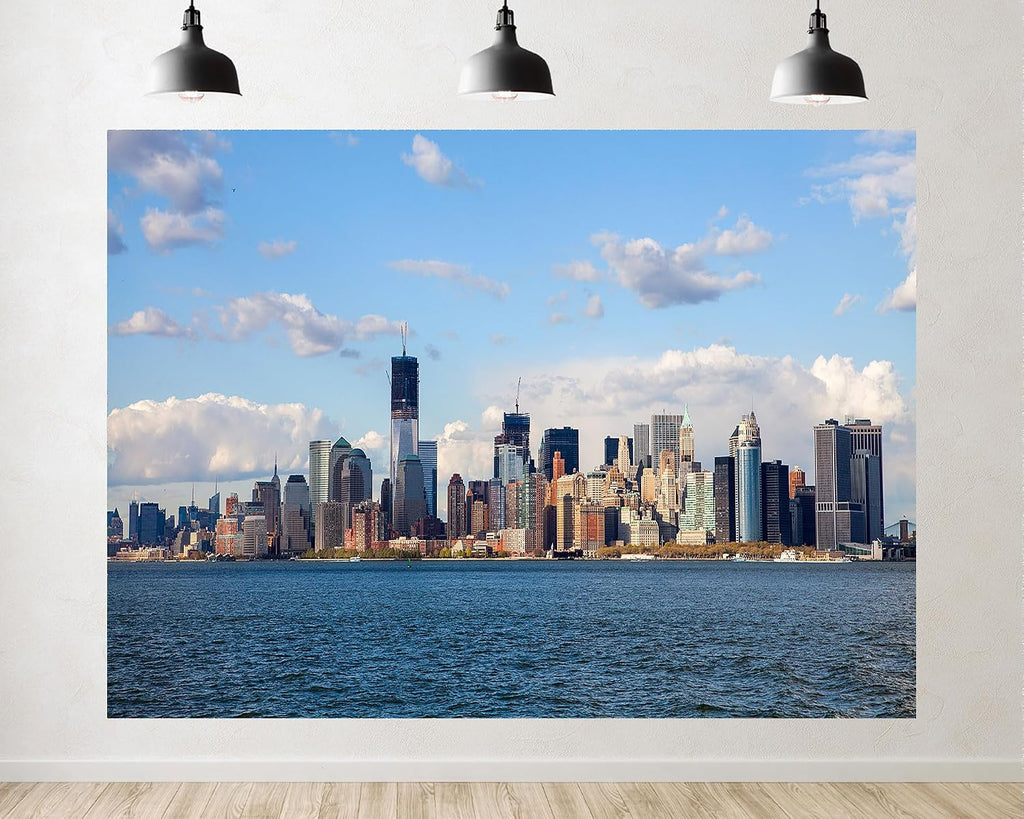 Trykid 20x10ft Waterfront City Skyscrapers Backdrop Clear Sky Modern Metropolis Photography Background Urban Landscape Tapestry Party Decoration Photo Studio Prop Fabric