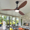 52 Inch Solid Wood Outdoor Ceiling Fans with Lights and Remote,Walnut 3 Blades,Dimmable,6 Speed Quiet DC Motor, Indoor Outdoor Ceiling Fan for Patios Bedroom Living Room
