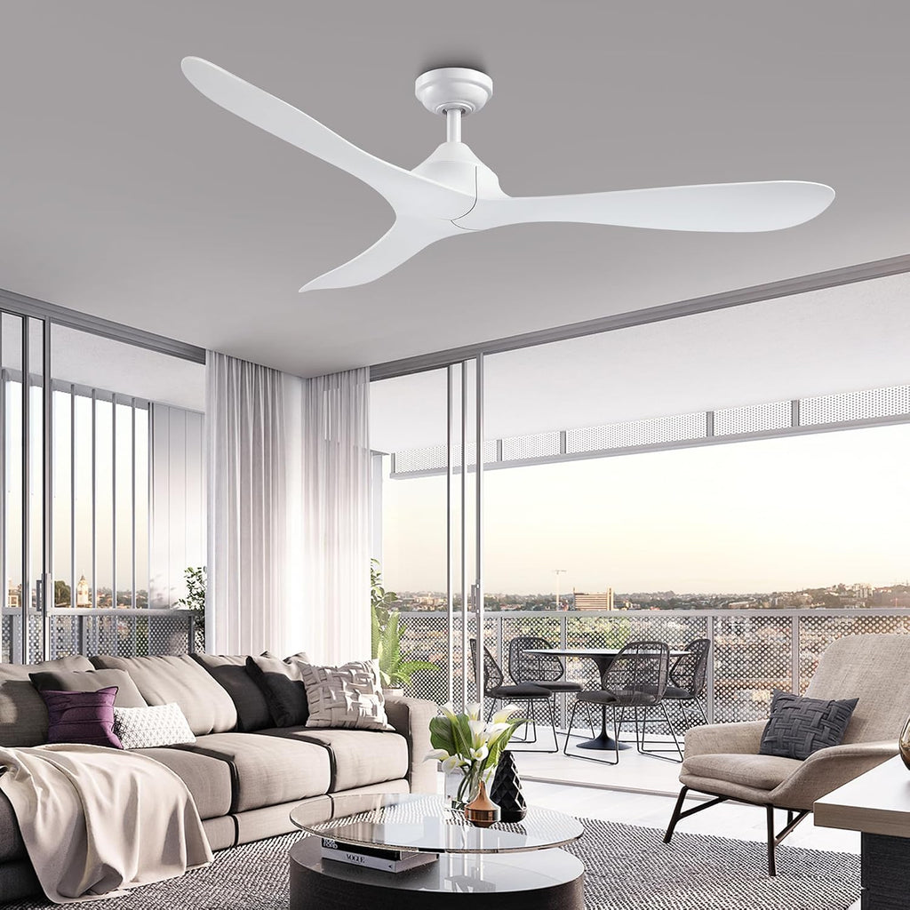 White Ceiling Fan No Light with Remote 56 Inch Modern DC Motor Ceiling Fans without Lights for Bedroom Living Room, Outdoor Ceiling Fans for Patios, 6 Speeds, Reversible 3 Blades, Ventilador de Techo