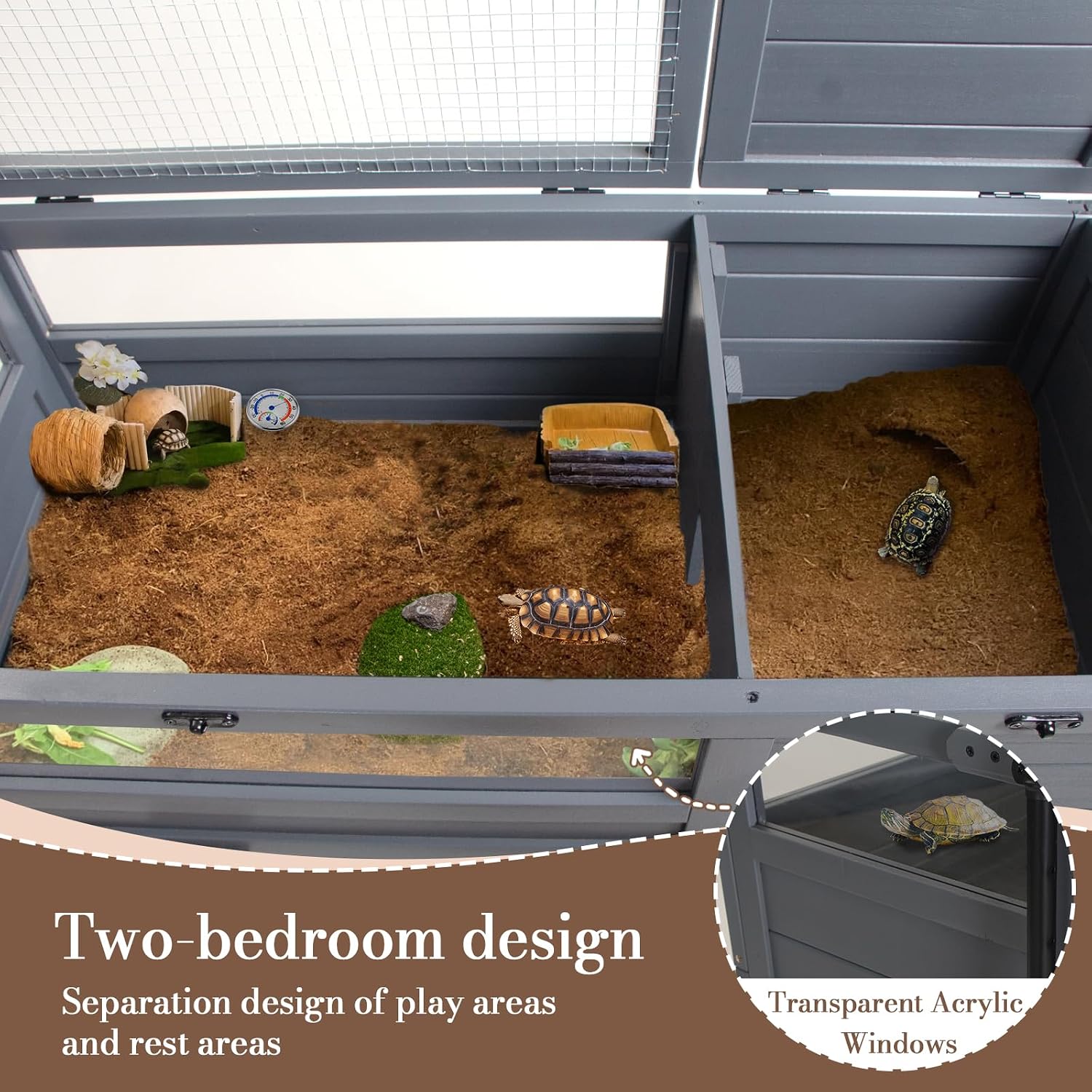 Agitree Premium Reptile Habitat Enclosure, Dark Gray | For Tortoises and Lizards, Adjustable Lighting, 360° Wheels, Easy-Clean Design, Secure Ventilation