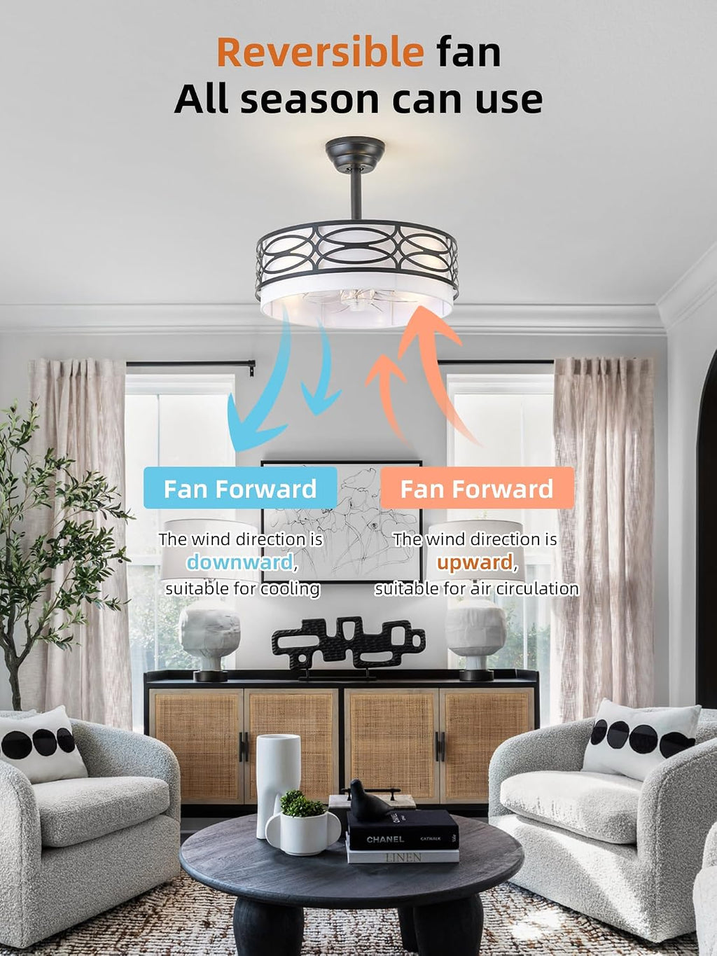 20' Black Farmhouse Ceiling Fan with Light, Caged Fandelier Ceiling Fans with Lights Remote Control with 6 Speeds for Bedroom, Living Room, Nursery