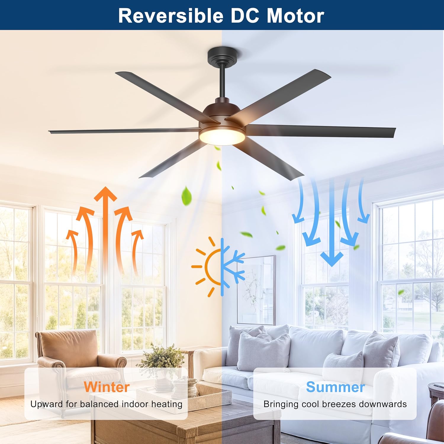 65 Inch Ceiling Fan with Lights - Black Ceiling Fan with Remote & APP Control, 3CCT, Dimmable, Quiet Reversible DC Motor, Indoor Outdoor Ceiling Fans for Patio Living Room Garage Shop