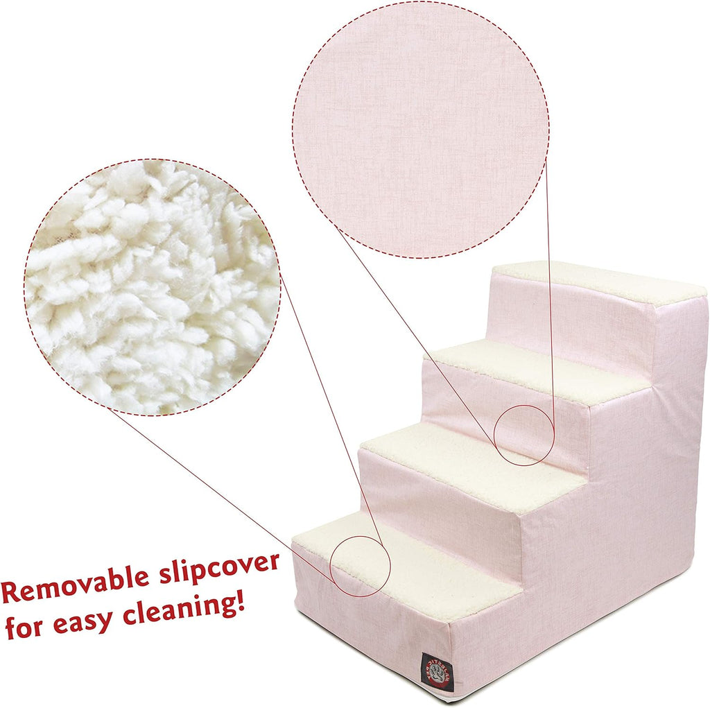 Majestic Pet Portable Pet Stairs | Soft Sherpa Steps Foam Feeling | Steps for Dogs & Cats | Dog & Cat Ramp | Indoor Only | Max Weight: up to 250 Lbs, 4 Step, Jackson Heathered Soft Blush