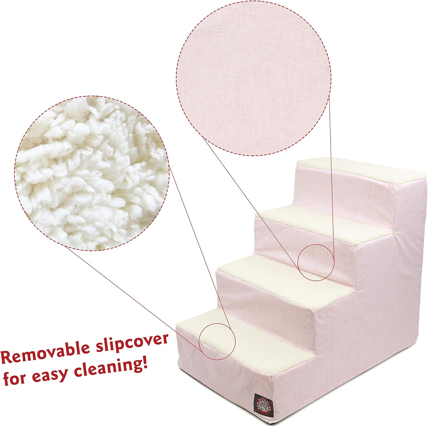 Majestic Pet Portable Pet Stairs | Soft Sherpa Steps Foam Feeling | Steps for Dogs & Cats | Dog & Cat Ramp | Indoor Only | Max Weight: up to 250 Lbs, 4 Step, Jackson Heathered Soft Blush