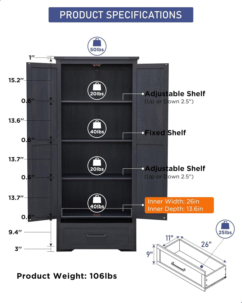 Farmhouse Kitchen Pantry Cabinet - 72' Tall Wood Kitchen Storage Cabinets with Adjustable Shelves & 2 Barn Doors & Drawer, Versatile Storage for Dining Room, Bathroom, Utility Room, Antique Black | Large