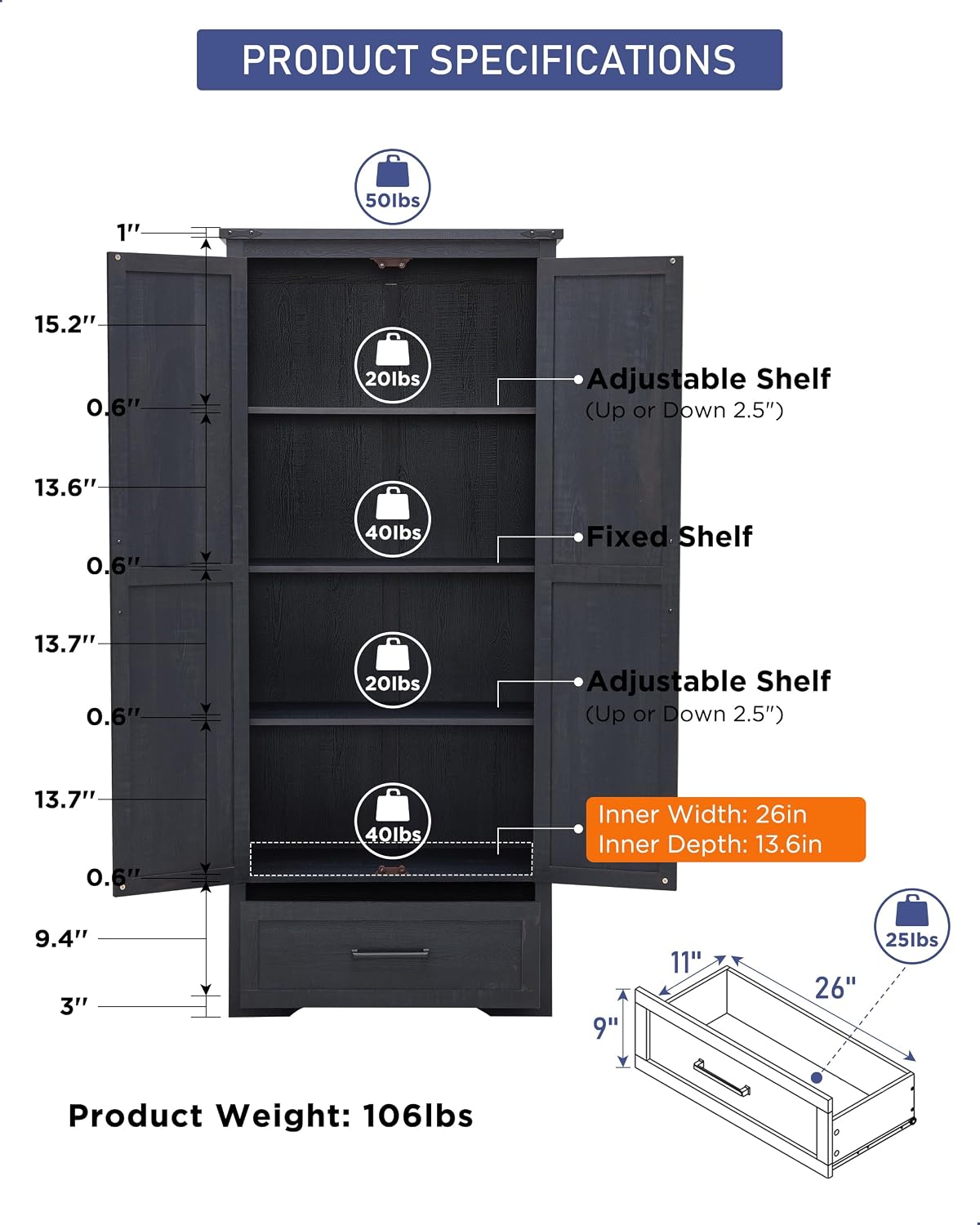 Farmhouse Kitchen Pantry Cabinet - 72' Tall Wood Kitchen Storage Cabinets with Adjustable Shelves & 2 Barn Doors & Drawer, Versatile Storage for Dining Room, Bathroom, Utility Room, Antique Black | Large
