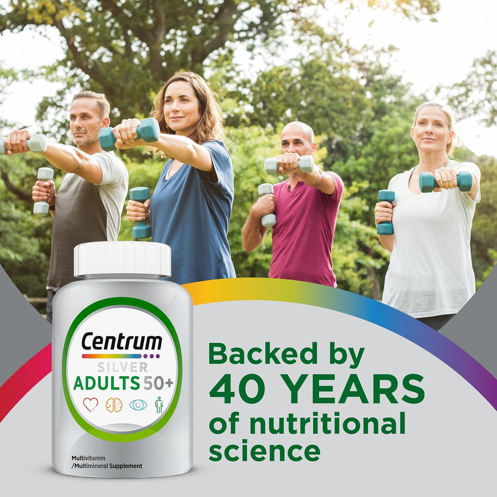 Centrum Silver Multivitamin for Adults 50 Plus, Multivitamin/Multimineral Supplement, Vitamin D3, B Vitamins, Gluten Free, Non-GMO Ingredients, Supports Memory and Cognition in Older Adults - 220 Ct