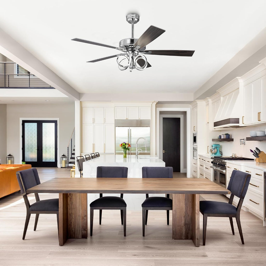 52 Inch Silver Ceiling Fans with Lights and Remote, Creative Modern Ceiling Fan for Bedroom Living Room with 3CCT, 6 Speeds, Timer, Dual-Sided Reversible 5 Blades Indoor Outdoor Chandelier Fan