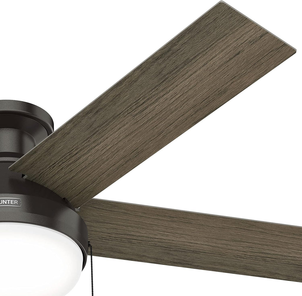 Hunter Fan 52 inch Low Profile Noble Bronze Indoor Ceiling Fan with LED Light Kit and Pull Chain (Renewed)