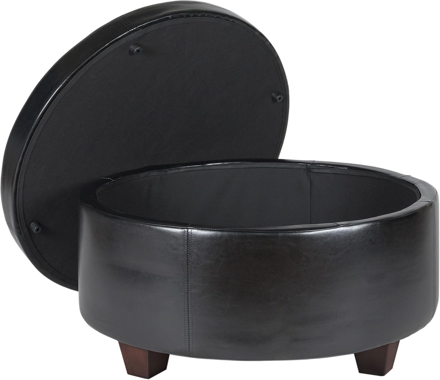HomePop 32' Large Tufted Round Storage Ottoman - Black Faux Leather