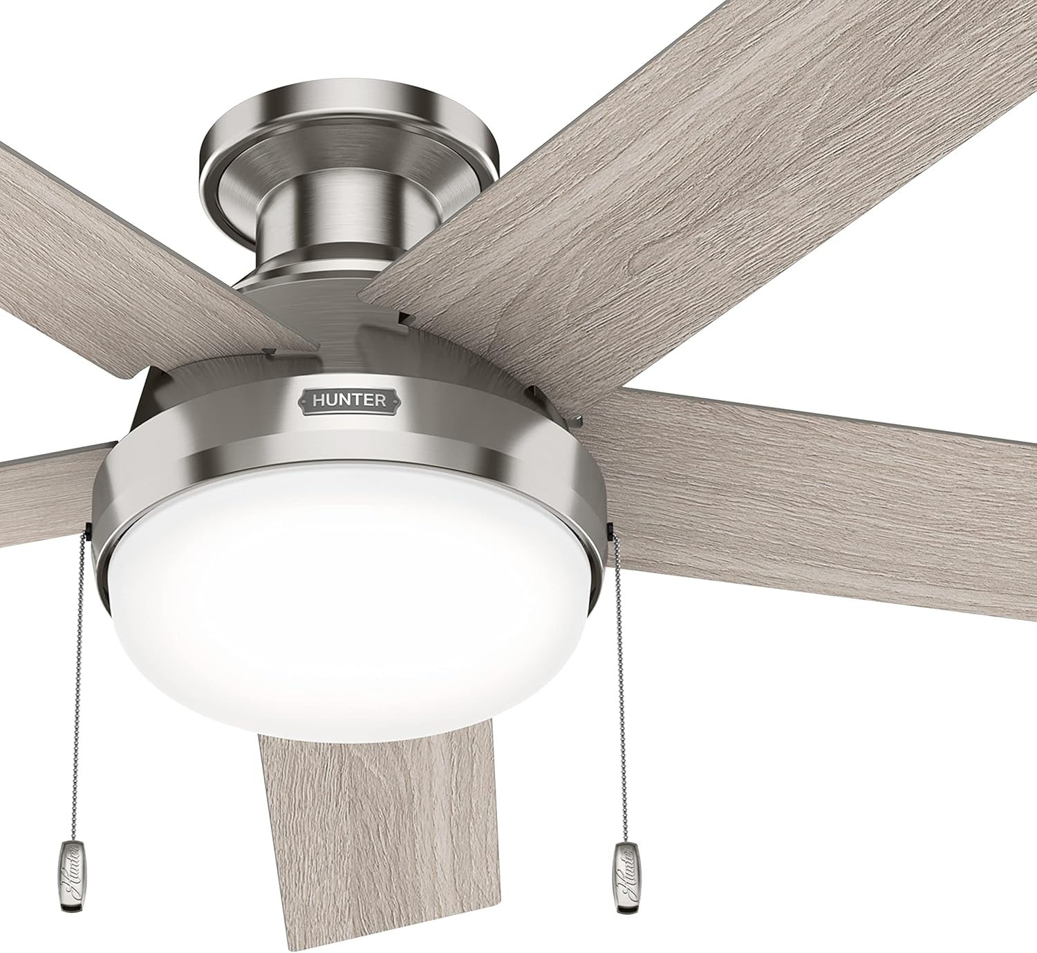 Hunter Fan 52 inch Low Profile Brushed Nickel Indoor Ceiling Fan with LED Light Kit and Pull Chain (Renewed)