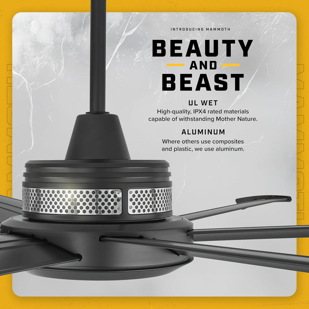 Big Ass Fans Mammoth 60' Outdoor Ceiling Fan with LED Light – Black Finish – Wi-Fi Smart Fan with Remote & Voice Control – Wet Rated Patio Ceiling Fan with Light – Quiet Operation – 3 Yr Warranty