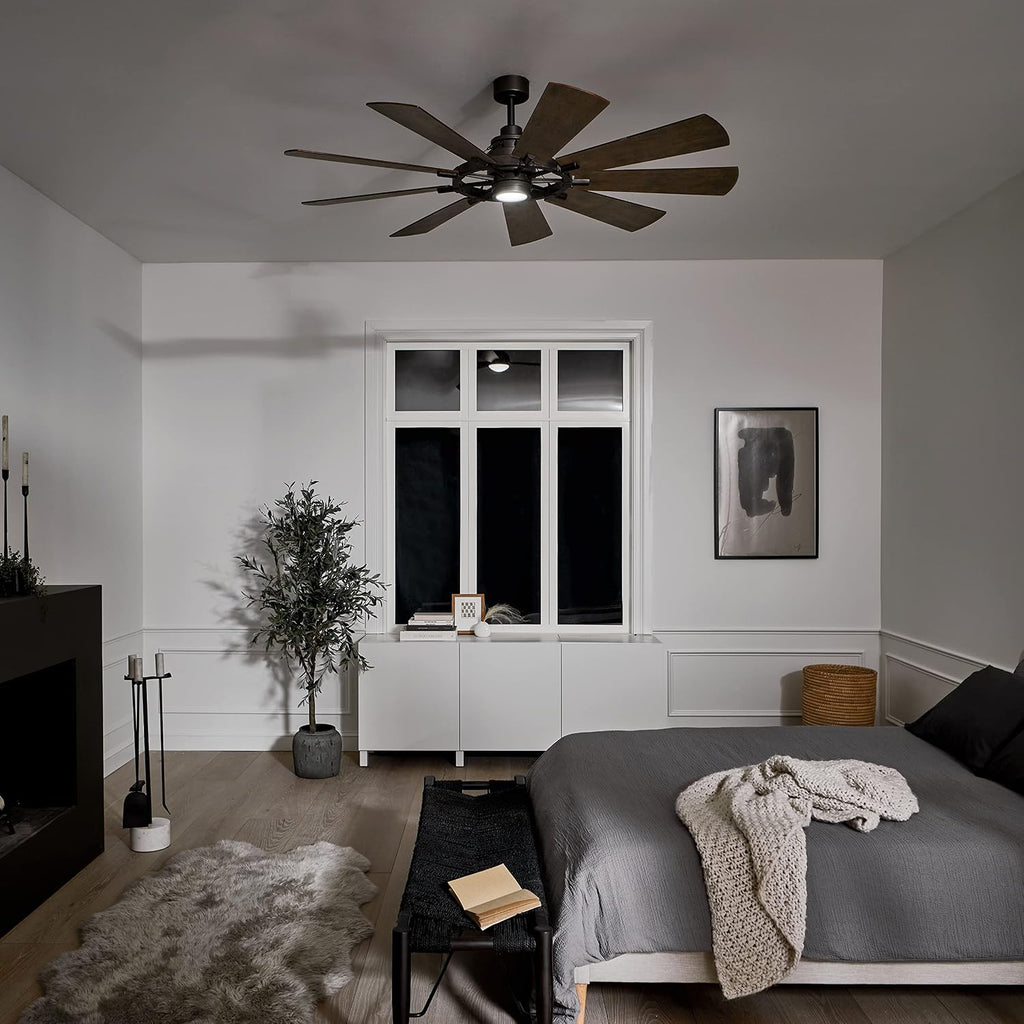 Kichler Gentry XL 65' Ceiling Fan with Lights, 1-Light LED, 3000K, 9-Blade Modern Industrial Fan for Bedroom in Anvil Iron, (65' W x 16.5' H), 300265AVI