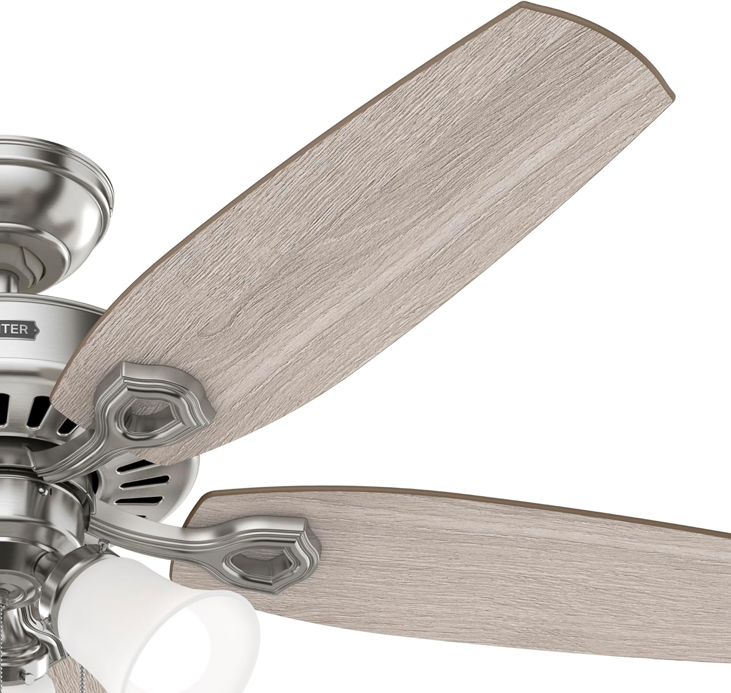 Hunter 52 inch Indoor Ceiling Fan with LED Lights - Ceiling Fan with Pull Chain, For Bedroom or Living Room, Standard Mount, No Remote, 5 Blades, Includes Bulbs - Builder 52729, Brushed Nickel