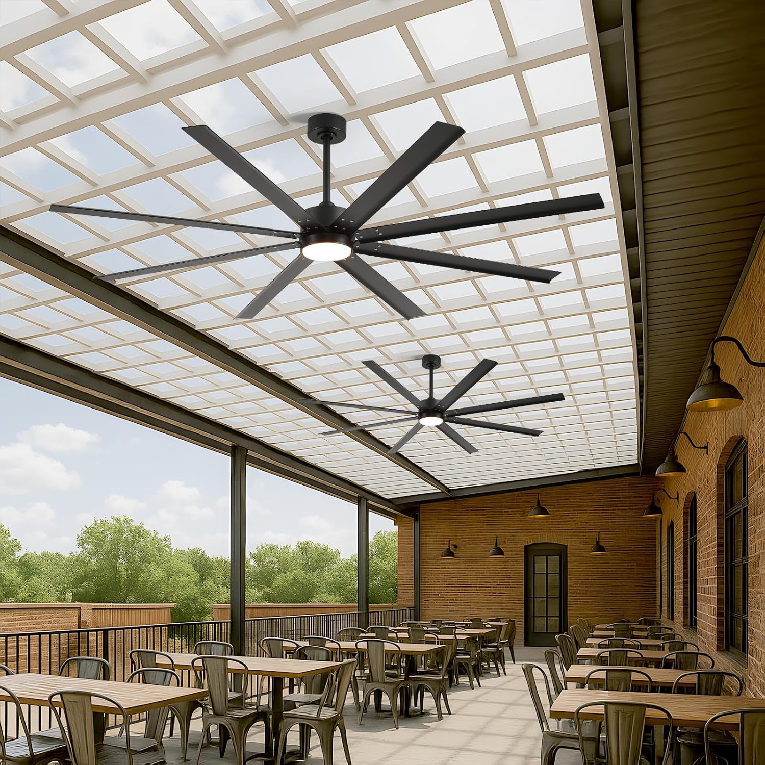 72 Inch Outdoor Smart Ceiling Fan with Lights, Waterproof All Weather Wet Rated, 8 Black Industrial Aluminum Blades, High CFM Quiet DC Motor, Alexa/App Control for Patio, Gazebo & Large Commercial