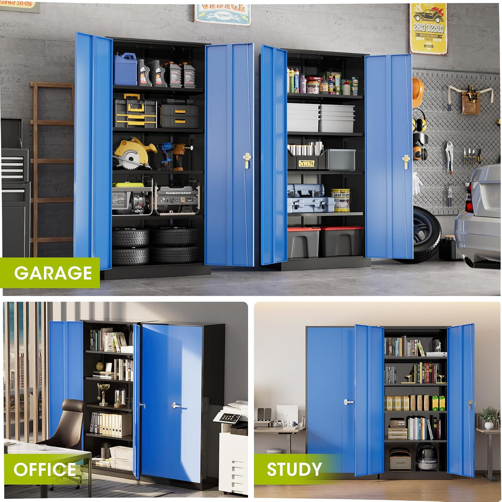 Greenvelly Metal Lockable Storage Cabinet, 72' Storage Cabinet with 2 Doors and 4 Adjustable Shelves for Office, Home, Garage, Pantry (Assembly Required, Black Blue)