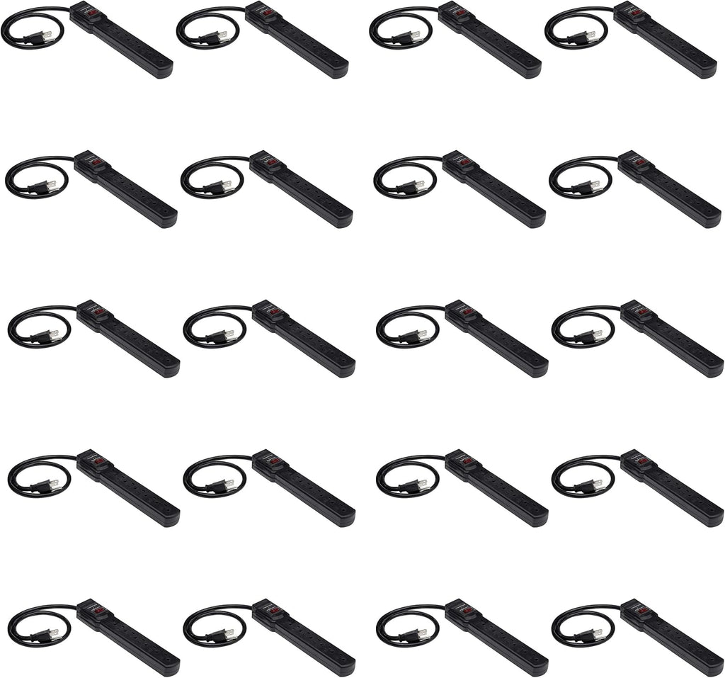 Amazon Basics 6-Outlet Surge Protector Power Strip with 200J Protection, Circuit Breaker, 2ft Extension Cord, Black, 20-Pack
