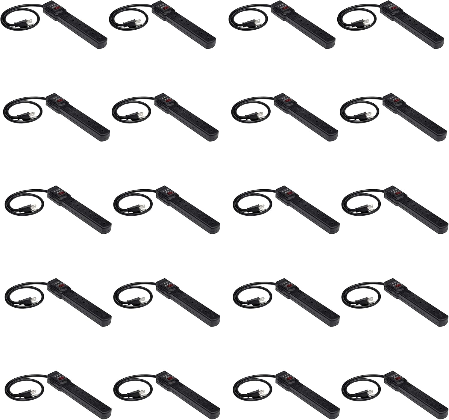 Amazon Basics 6-Outlet Surge Protector Power Strip with 200J Protection, Circuit Breaker, 2ft Extension Cord, Black, 20-Pack