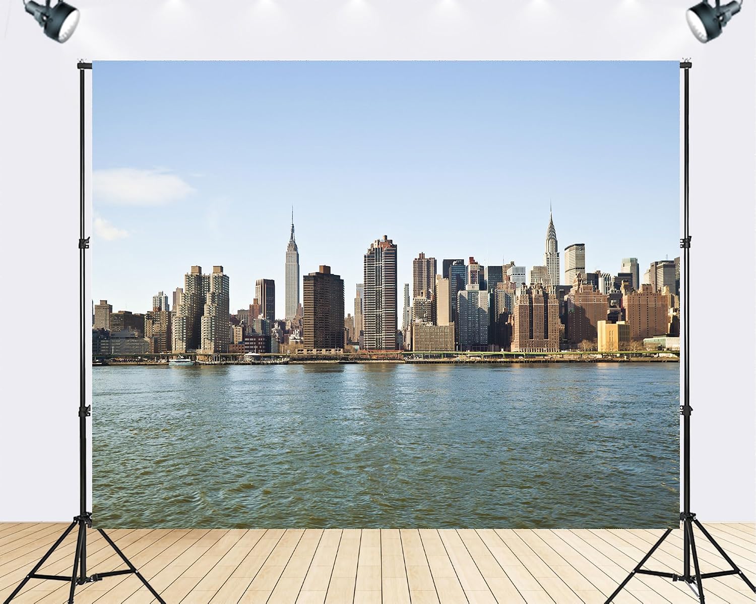 Trykid 20x10ft Urban Skyline Backdrop Manhattan Skyscrapers Riverfront Clear Blue Sky Photography Background Cityscape Travel Shoot Tapestry Party Decoration Photo Studio Prop Fabric