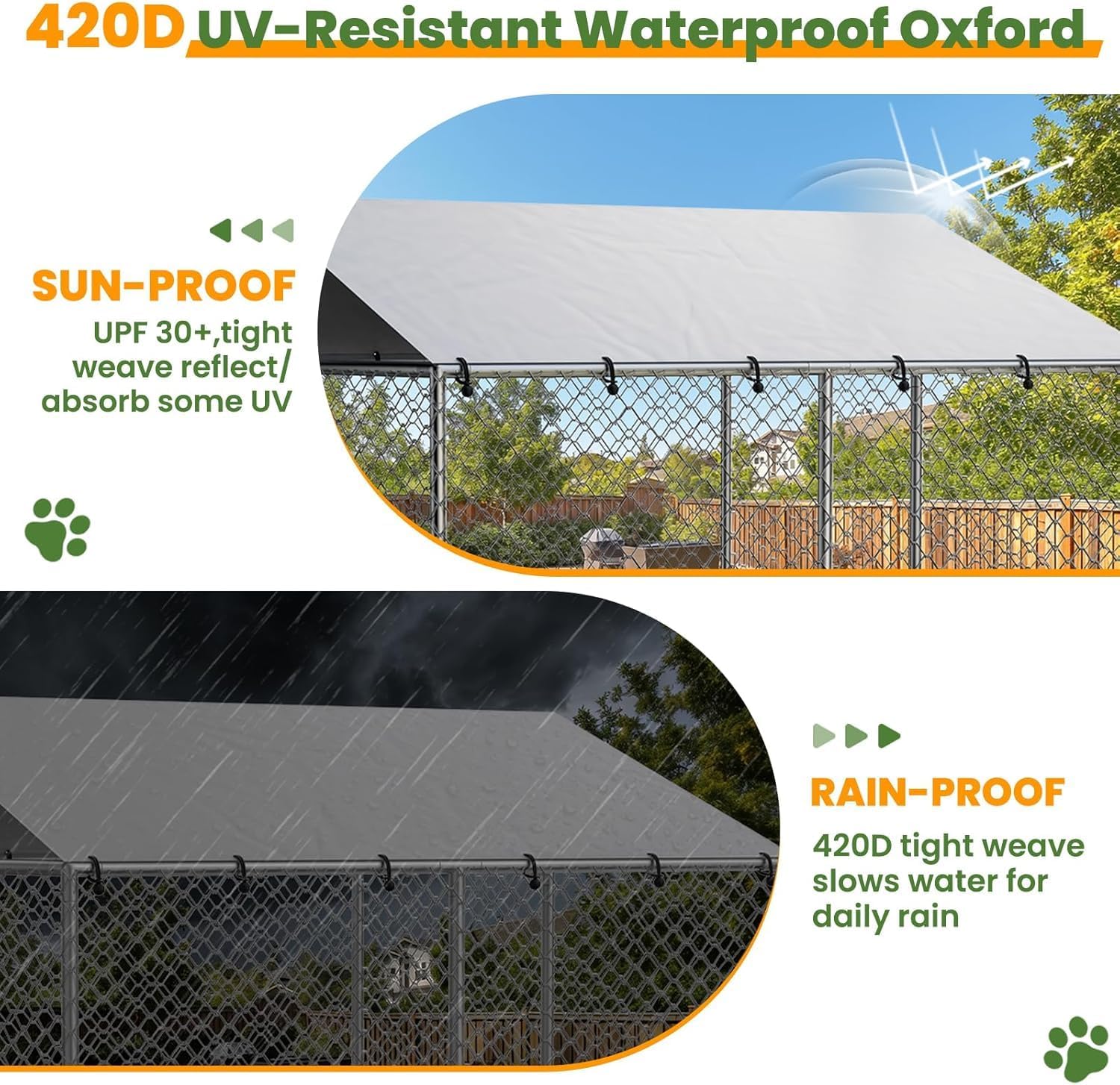 7.8x7.8 FT Heavy Duty Metal Dog Kennel with Waterproof Roof, Outdoor Dog Enclosure with Secure Lock & UV-Resistant Cover for Large Dogs (93x93x63 in)