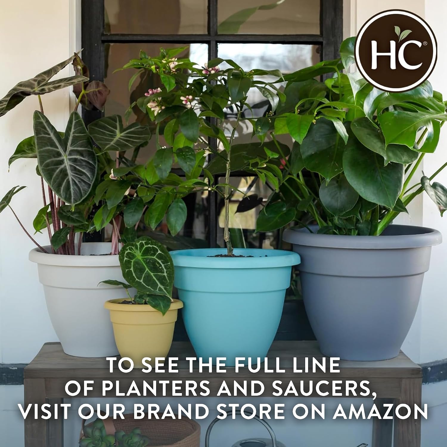 The HC Companies 20 Inch Caribbean Planter Pots with Drainage & Plug, Rolled Rim Plastic Planters for Indoor & Outdoor Plants, 2-Pack Decorative Flower Pots for Garden, Office & Home Decor, Black