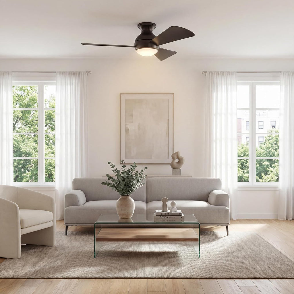 Kichler Sola LED 44' 3 Blade Fan with Etched Cased Opal Glass in Olde Bronze finish and Brown Blades