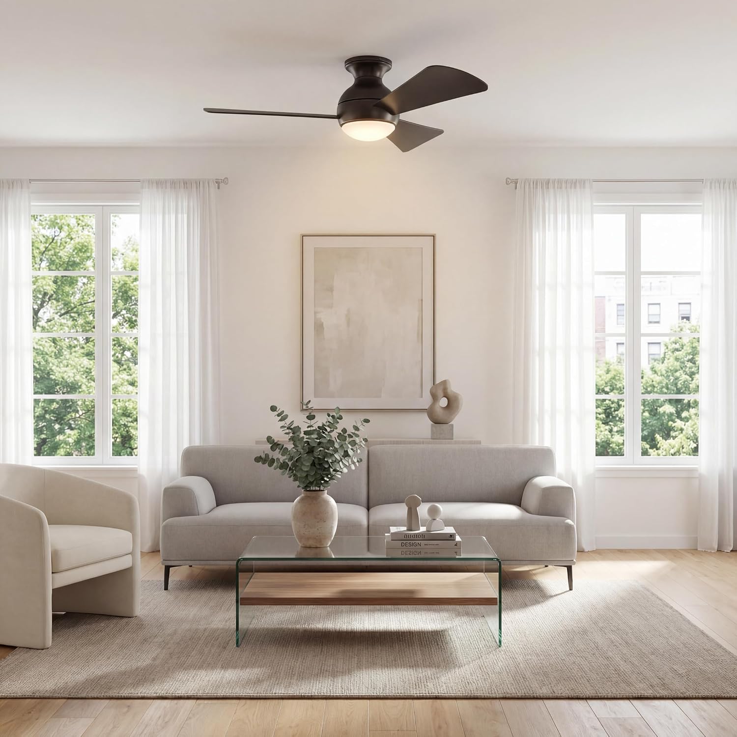 Kichler Sola LED 44' 3 Blade Fan with Etched Cased Opal Glass in Olde Bronze finish and Brown Blades
