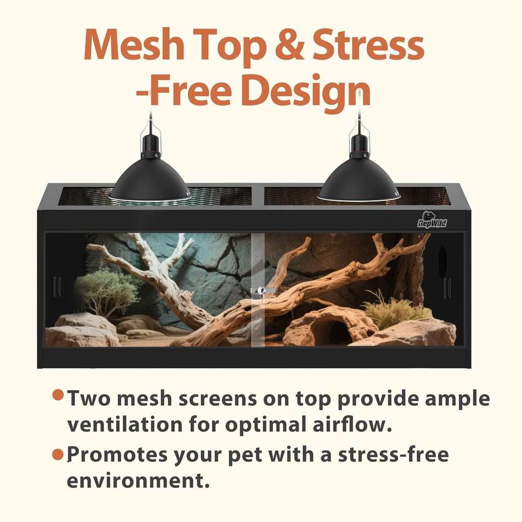 65 Gallon PVC Reptile Enclosure, RepWild 48'x18'x18' Terrarium/Tank with Heavy-Duty Screen Top, Glass Sliding Doors & Lock for Bearded Dragons, Ball Python, Geckos, Lizards