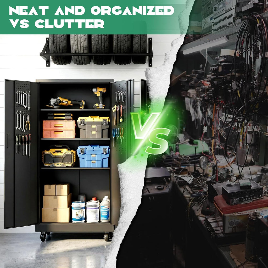 Rolling Tool Cabinet with Pegboard, 71' Tool Cabinets with 4 Adjustable Shelves for Garage, Tool Room, Assembly Required(Black),2PACK