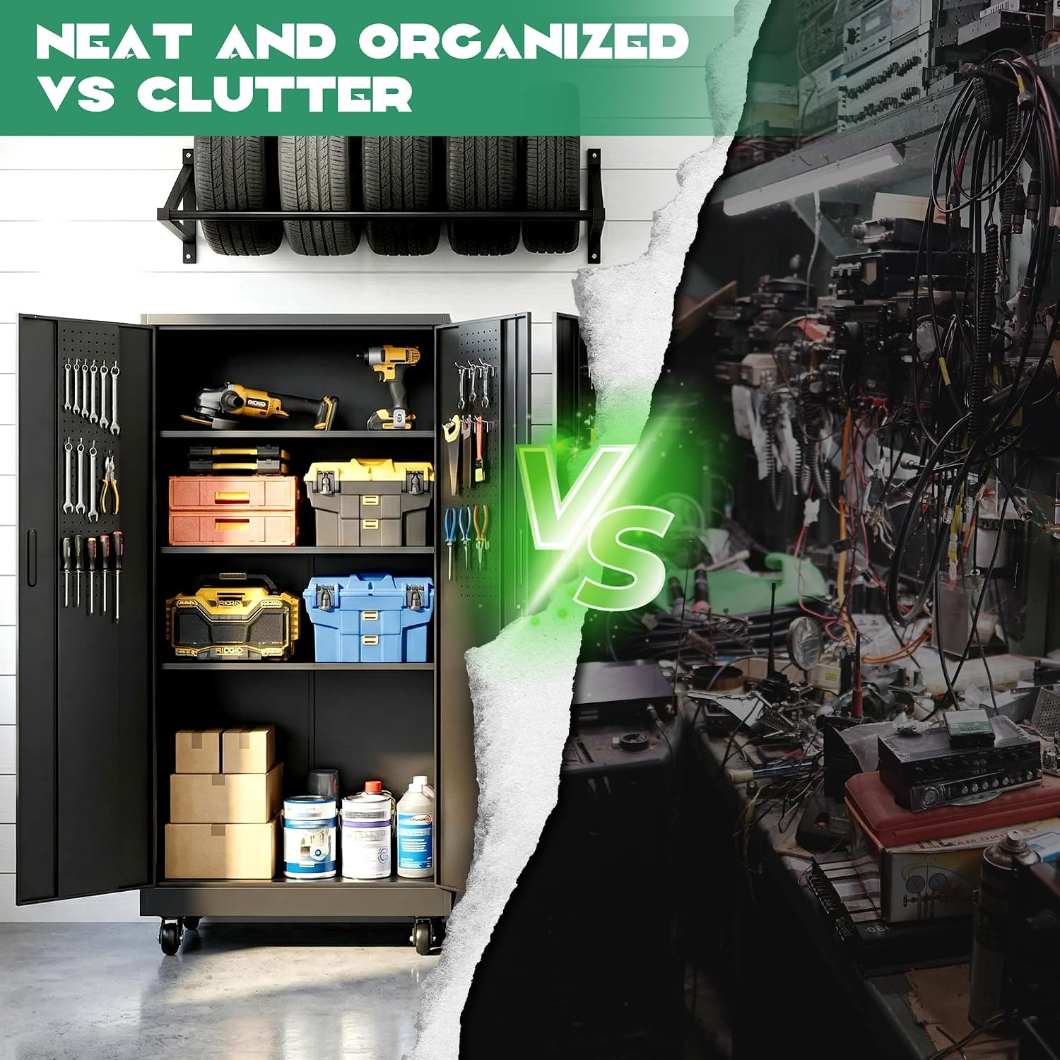 Rolling Tool Cabinet with Pegboard, 71' Tool Cabinets with 4 Adjustable Shelves for Garage, Tool Room, Assembly Required(Black),2PACK